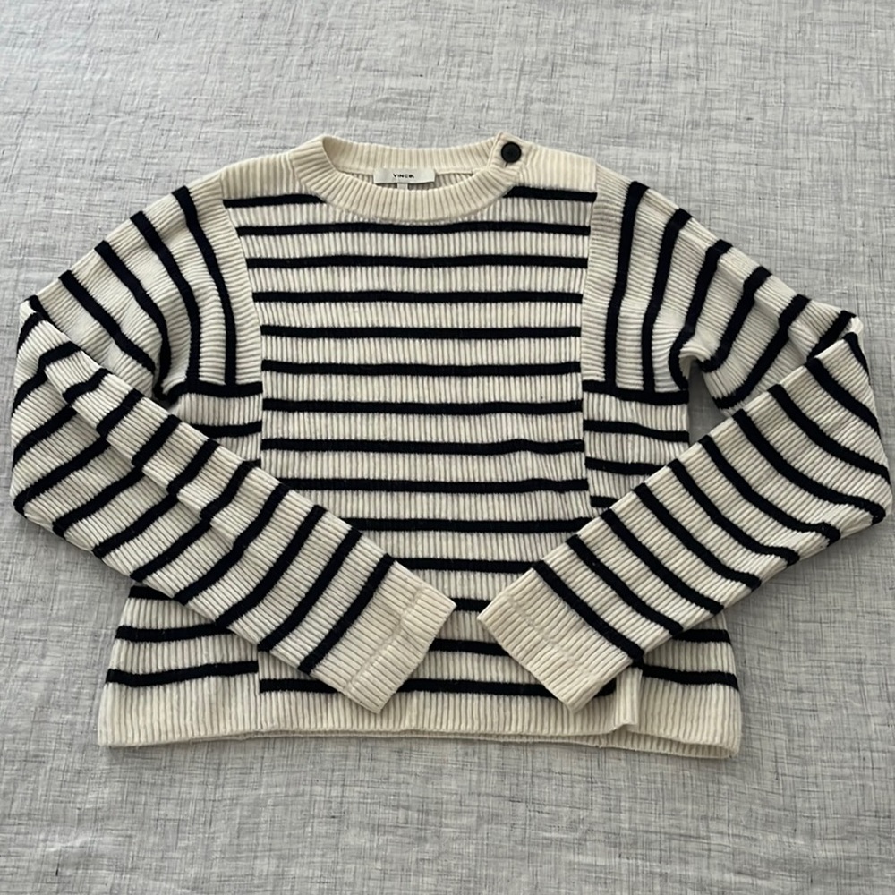 Vince navy white striped wool cashmere sweater